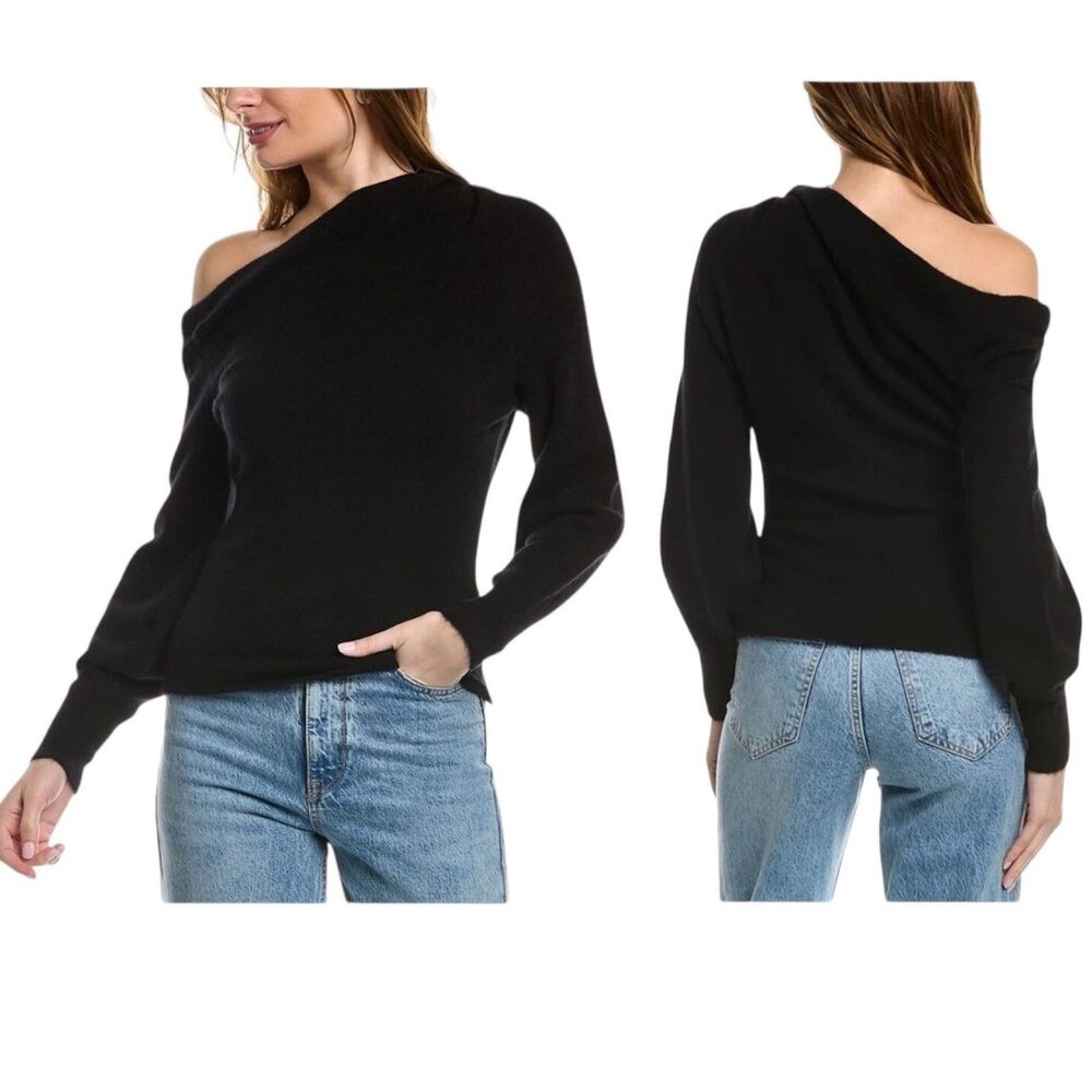 ALC Kenley Sweater Off the Shoulder Black Large Wool Alpaca Chic Modern Lux EUC
